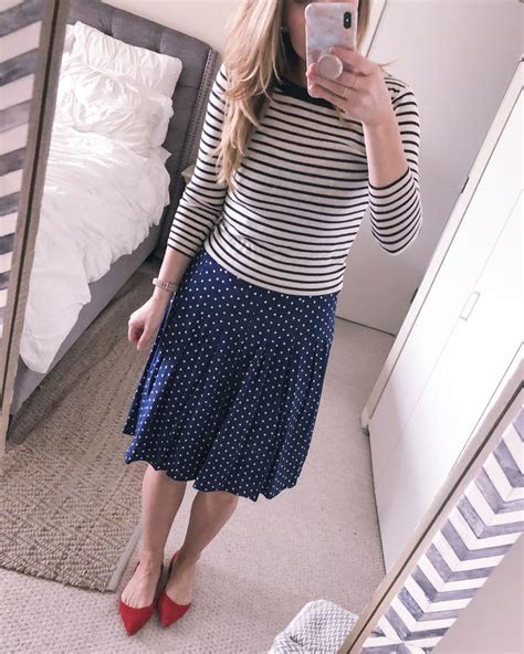 Ootd 4 12 18 Striped Sweater And Polka Dot Dress Visions Of Vogue Dot Skirt Outfit Polka