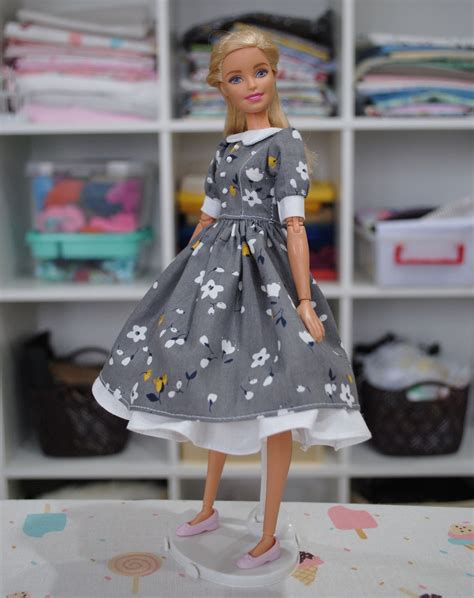 Barbie Doll Grey Dress With Collar Barbie Classic Clothes Etsy