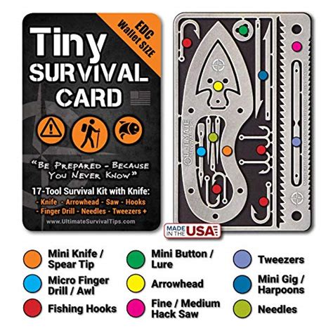 Tiny Survival Card Made In Usa A 17 Tool Survival Kit Knife Fits