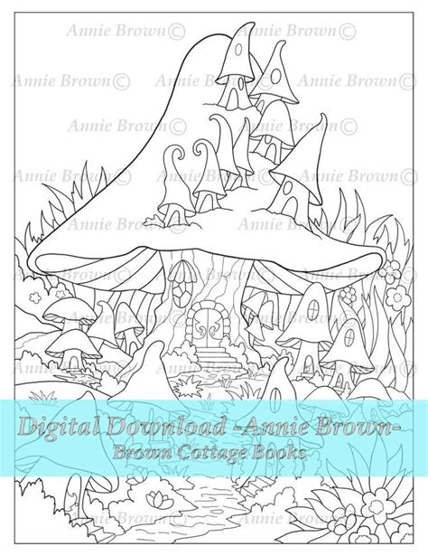 Fairy Mushroom Village Adult Coloring Pages Coloring Page Line Etsy