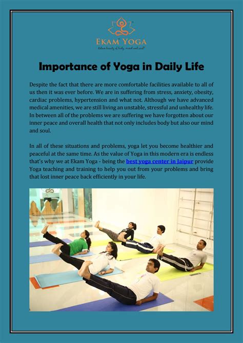 Importance Of Yoga In Daily Life By Ekam Yoga Issuu