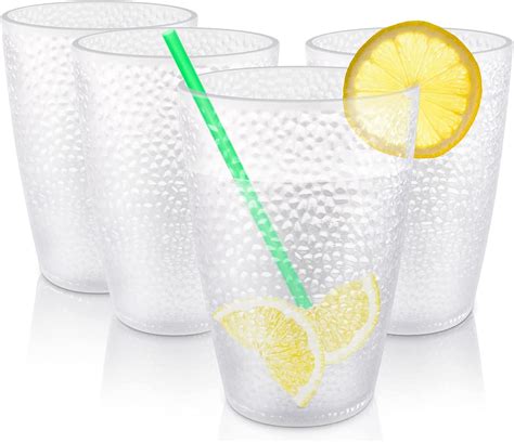 Set Of 4 Clear Plastic Tumblers Btonge 350ml Unbreakable Highball Drinking Glasses Reusable