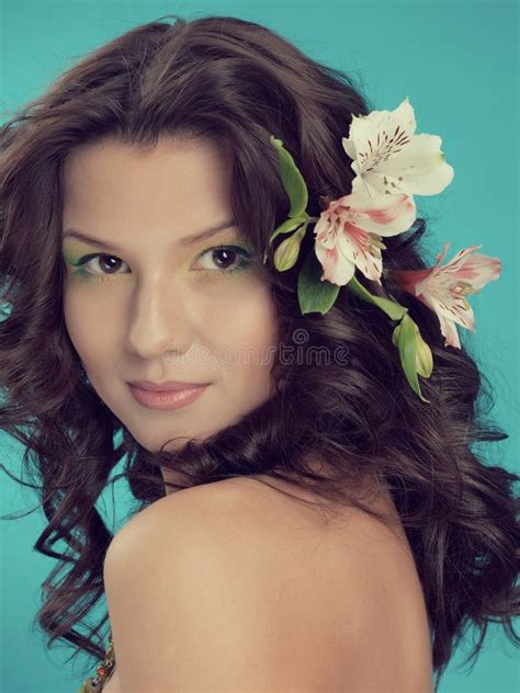 Fashion Portrait With Flowers Stock Photo Image Of Glamour Body