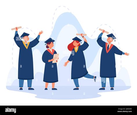 Happy Cartoon College Or University Students Holding Diplomas People