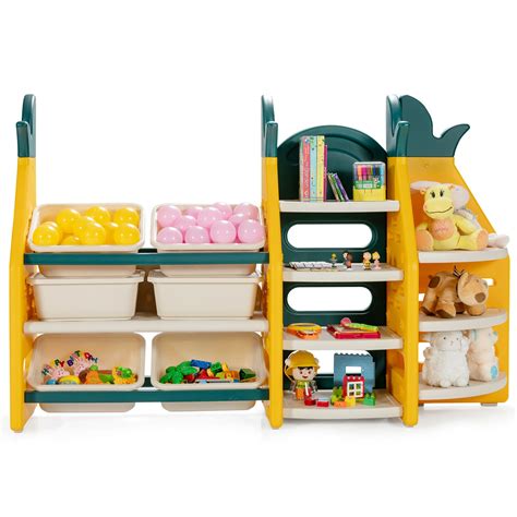 3 In 1 Kids Toy Storage Organizer With Bookshelf Corner Rack Costway