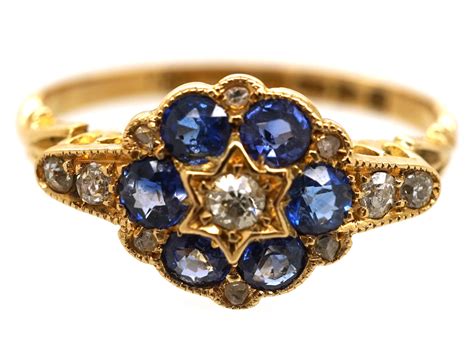 Edwardian 18ct Gold Sapphire Diamond Cluster Ring The Antique