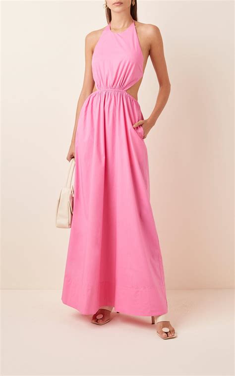 Staud Apfel Cutout Cotton Blend Maxi Dress In Pink Lyst