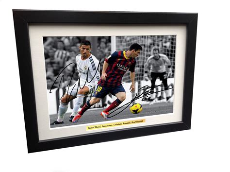 Buy Signed 12x8 Black Soccer Lional Messi Barcelona Cristiano Ronaldo