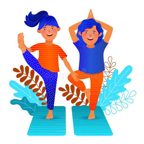 Yoga Colorful Cartoon Characters Yoga Workout Set Kids Doing Yoga