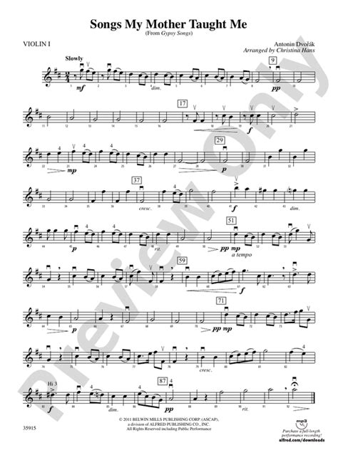 songs my mother taught me from gypsy songs 1st violin 1st violin part digital sheet