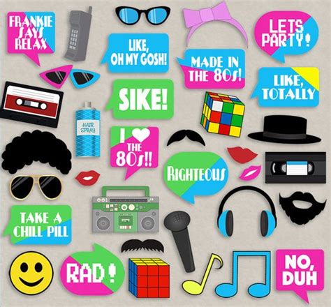 35 Eighties Printable Party Photo Booth Props 80s Photo Etsy Party