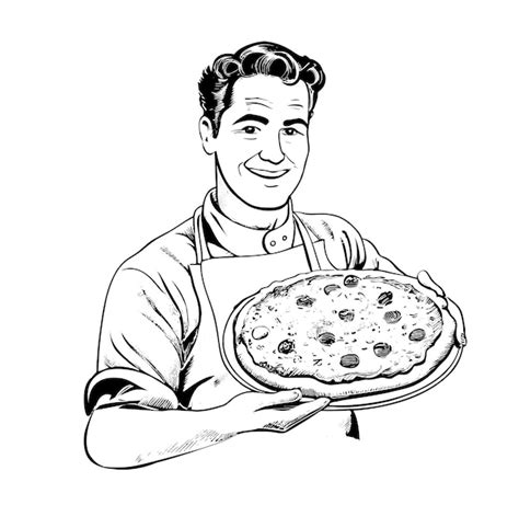 Premium Vector Italian Chef Holding Delicious Pizza Hand Drawn Sketch