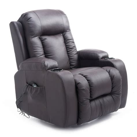 homcom massage recliner chair heated vibrating pu leather ergonomic lounge 360 degree swivel