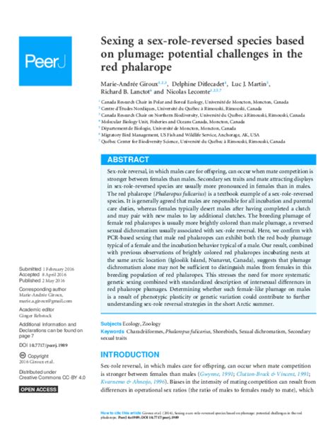 Pdf Sexing A Sex Role Reversed Species Based On Plumage Potential Challenges In The Red