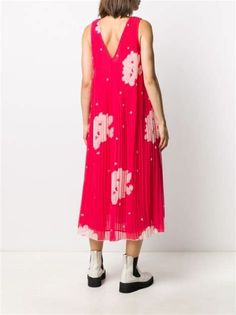 Ganni Pleated Floral Print Midi Dress Farfetch