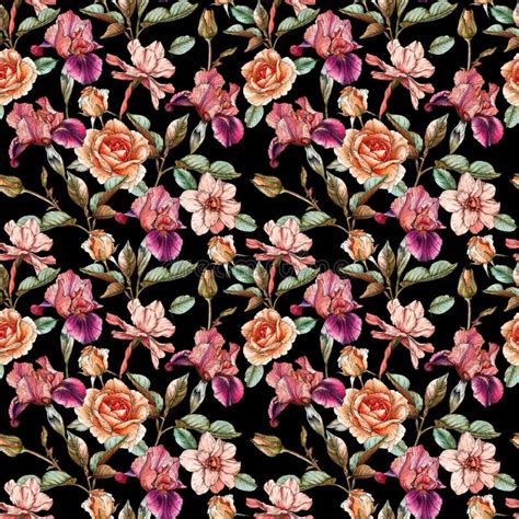 Seamless Floral Pattern Wild Red Purple Flowers Botanical