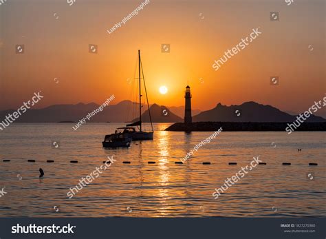 Lighthouse Sunset Turgutreis Bodrum Turkey Stock Photo