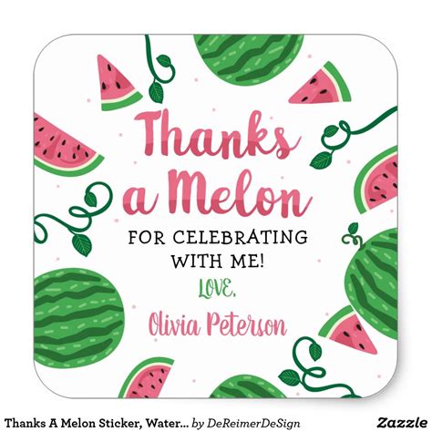 Thanks A Melon Sticker Watermelon Square Sticker
