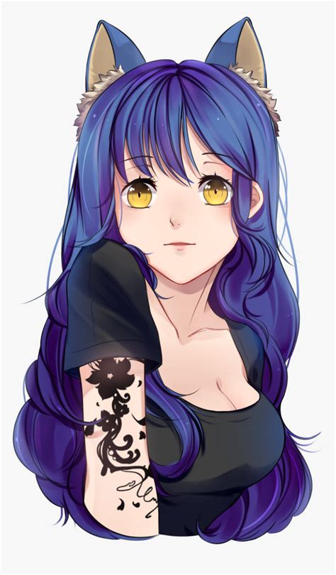 Tattoo Anime Cat Girl Purple Anime Cat Girl Hd Png Download Kindpng