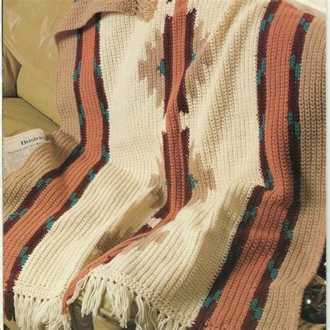 Vintage Crochet Afghan Pattern Navajo Blanket Worked In Etsy