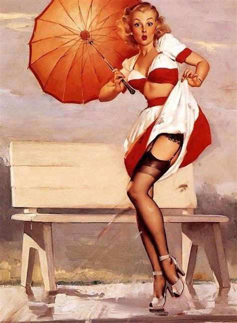 Sale Elvgren Getting Spotted Pin Up Umbrella Stockings
