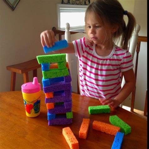 Some have learning elements added. Sponge tower- quiet indoor game or wet outside game by ...