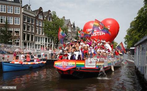 revelers on a boat parade the prinsengracht canal participating in news photo getty images