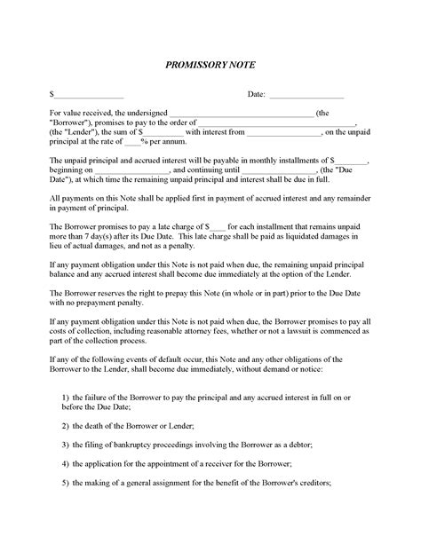 Promissory Note Form Free Printable Legal Forms