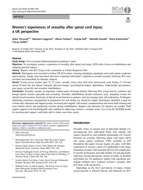 Pdf Womens Experiences Of Sexuality After Spinal Cord Injury A Uk