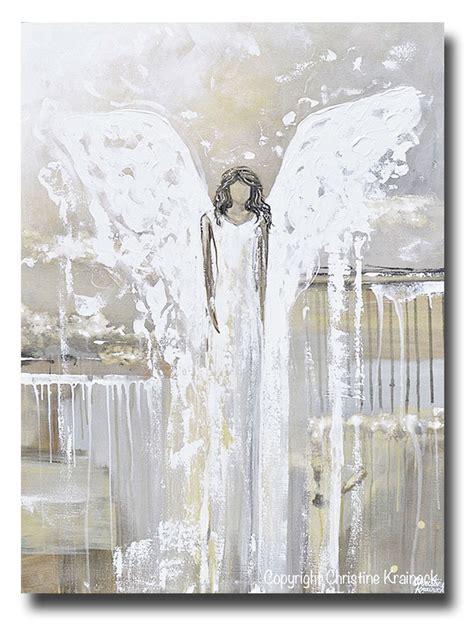Original Abstract Angel Painting Guardian Angel Art Neutral Home Decor
