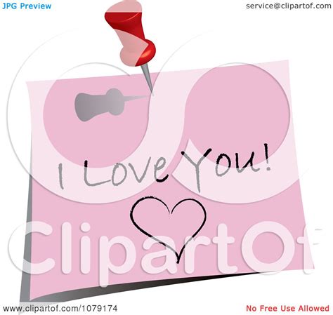 Clipart Red Push Pin Tacking An I Love You Note To A Wall