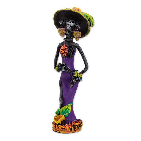 Day Of The Dead Catrina Ceramic Figurine In Purple Dress Sweet Tooth