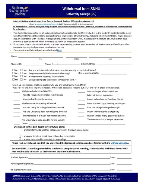 Blank Withdraw From Snhu School Fill Out And Print Pdfs