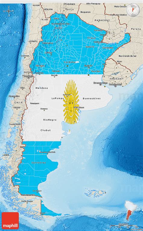 Flag 3d Map Of Argentina Shaded Relief Outside