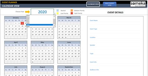 Dynamic Event Calendar Template Interactive Excel Calendar Gambaran