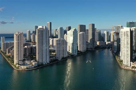 Aerial View Of City Of Miami And Entrance Of Miami River Editorial