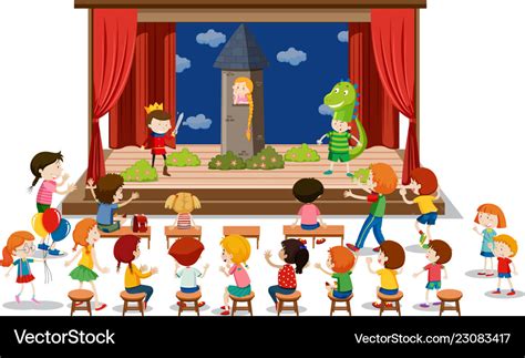 Children Play Drama On Stage Royalty Free Vector Image