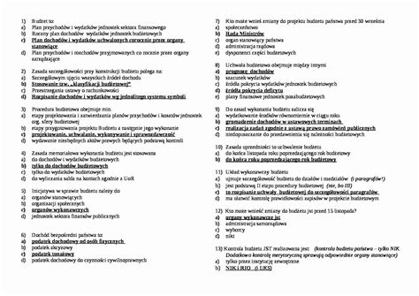 Pytania egzaminacyjne z odpowiedziami - Budżet - Notatek.pl