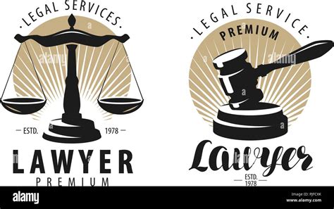 Law Office Attorney Lawyer Logo Or Label Scales Of Justice Gavel
