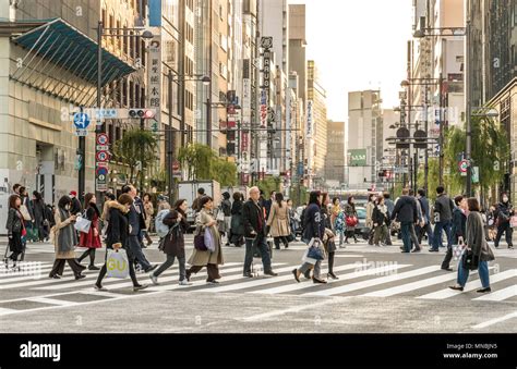 Busy Street Scene In Japanese Capital City Tokyo Japan Stock Photo Alamy