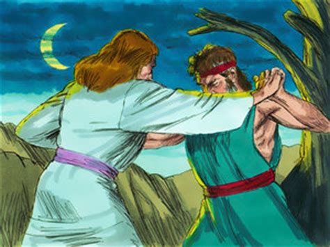 When the man saw that he could not defeat him, he struck jacob's hip socket as they blessings come when you wrestle with god. A Happy Reunion - A Bible Story about Jacob and Esau by ...