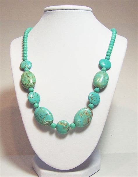 Chunky Turquoise Necklace Beaded Oval And Round Large Beads Etsy
