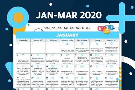 2020 Winter Social Media Calendar Jan Mar My Music Staff Resources