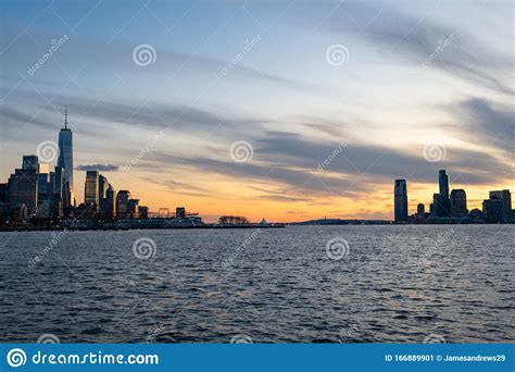 Skyline Of The New York City Financial District And The Jersey City