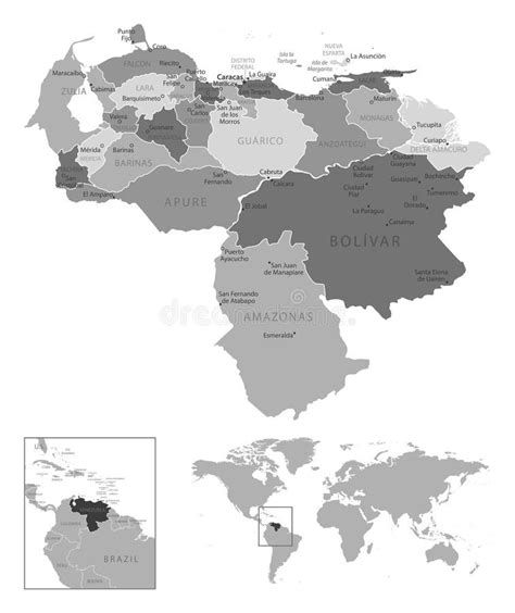 mapa blanco y negro altamente detallado de venezuela ilustración del vector ilustración de