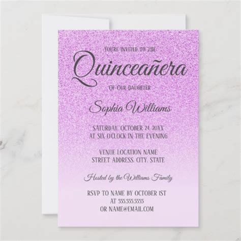 Quinceanera Pink Purple Glitter 15th Birthday Invitation