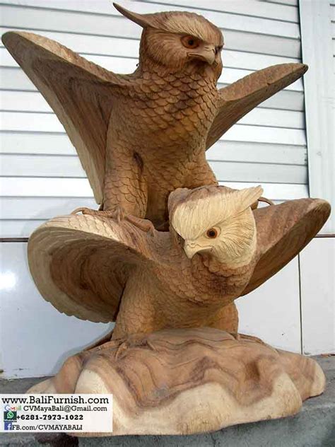 Awc2 Owl Wood Carvings Statues Bali Indonesia