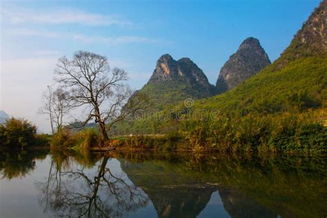 The Reflection In The Water The Li River Yangshuo China Stock Photo
