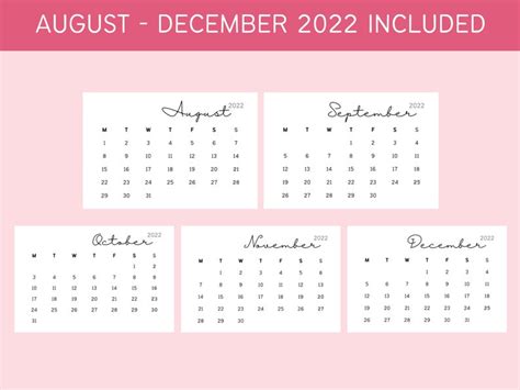 Printable 2022 2023 Mini Calendar Etsy
