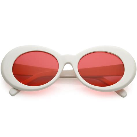 Large Retro Mod White Oval Sunglasses With Thick Frame Colored Lens Wi Sunglass La